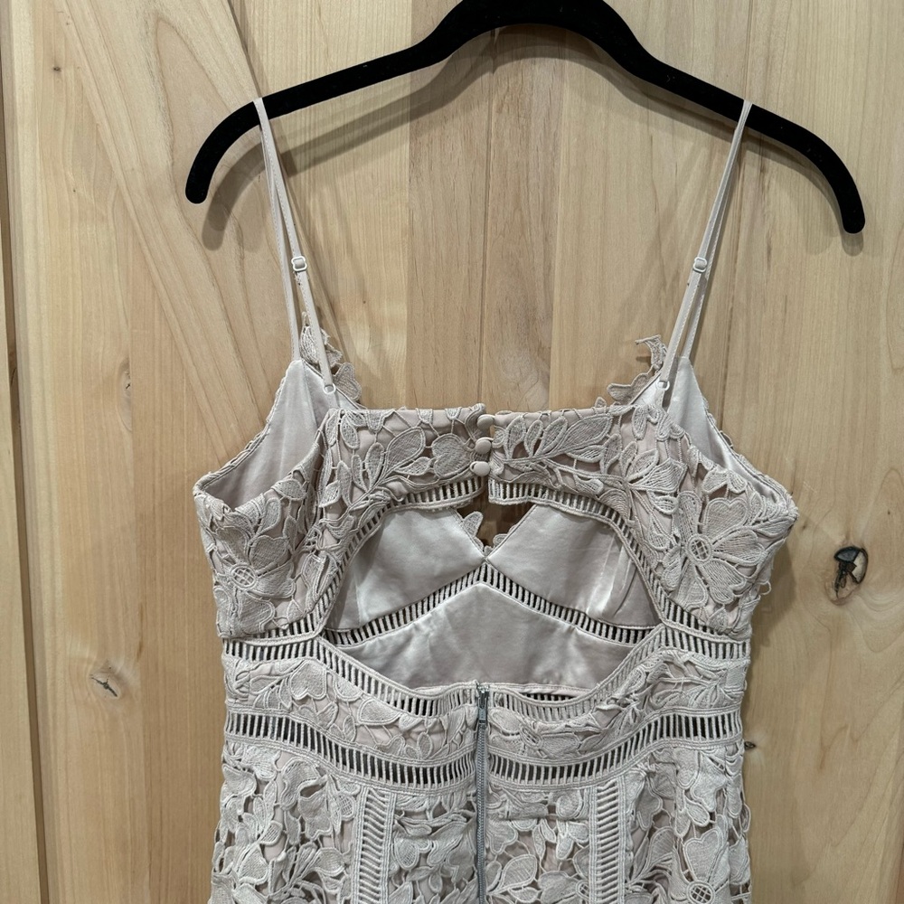Bardot Botanica Lace Midi Dress Size 8 Nude Beige Floral Overlay Ladder Lace - Picture 7 of 16